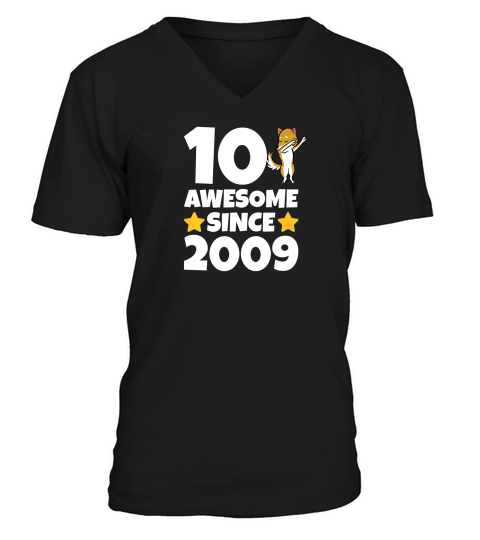 Shiba Inu Awesome Since 2009 10th Birthday Funny Dog Gift Premium V-Neck T-shirt