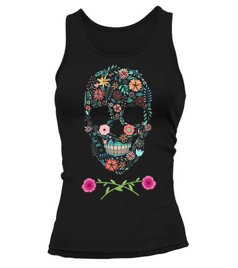 Floral Skull Flower Art Cool Pretty Flower Sugar T-shirt Tank top Woman