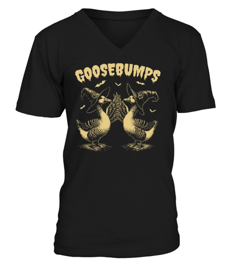 0502 Goosebumps Halloween Witch Goose D Yellow V-Neck T-shirt