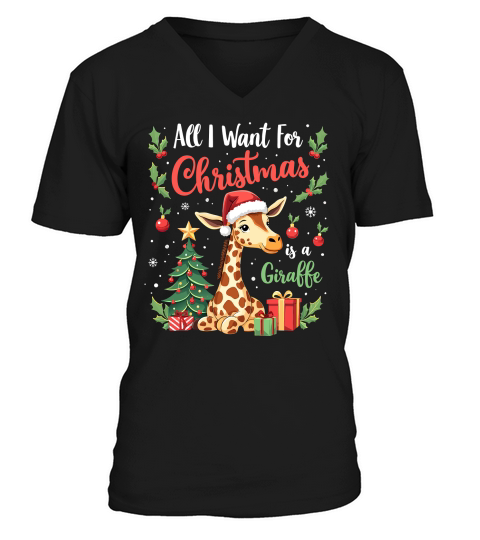 all i want for chirstmas is a giraffe V-Neck T-shirt