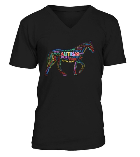 Horse Autism Awareness Word Art Horse Autism Support V-Neck T-shirt