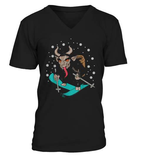 Krampus Skiing Ski Skier Christmas Horror V-Neck T-shirt