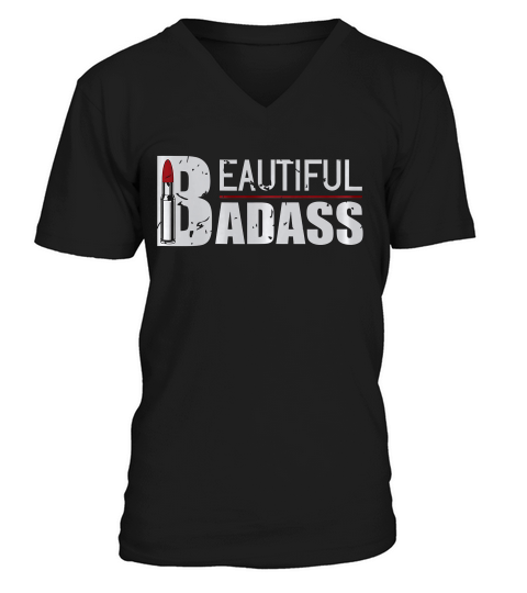 Womens Beautiful Badass   Military 2nd Amendment Gun Lover T-shirt V-Neck T-shirt