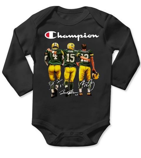 Green Bay Packer Champion Brett Favre Bart Starr Aaron Charles Rodgers Signatures Long Sleeve Baby One-Piece