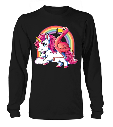 Pink Flamingo Unicorn T Shirt Bird Lovers Squad Rainbow Gift Long sleeved Unisex