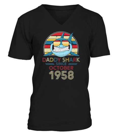 Mens Retro Vintage Daddy Shark Since October 1958 V-Neck T-shirt