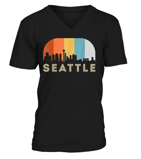 Seattle Washington Vintage Skyline V-Neck T-shirt