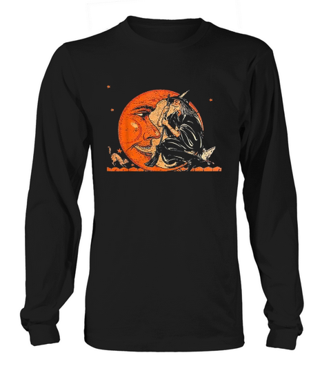 Great Vintage Witch And Moon Halloween Design Long sleeved Unisex