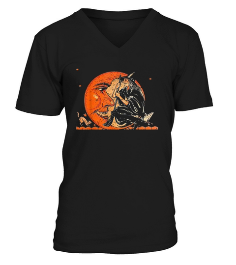 Great Vintage Witch And Moon Halloween Design V-Neck T-shirt