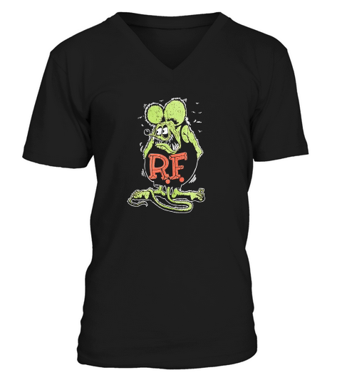 Mens Ratfink Distressed Vintaged Graphic V-Neck T-shirt
