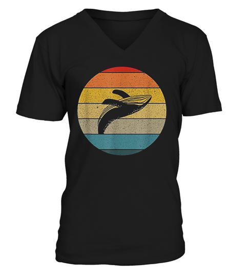 Vintage Retro Sunset Ocean Whale V-Neck T-shirt