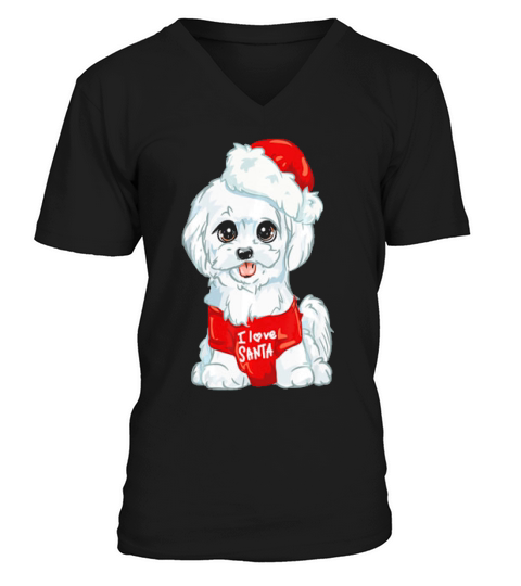 White Maltese Dog I Love Santa Puppy Dogs Christmas Gift  T-shirt V-Neck T-shirt