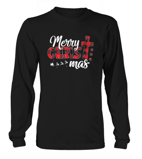 Merry Christmas Christ Buffalo Plaid Cross Xmas Gifts Long sleeved Unisex