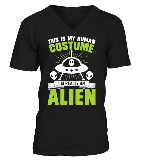 Vintage UFO Alien this is my Human costume Alien V-Neck T-shirt