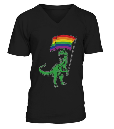 T Rex Pride Gay Lesbian Rainbow Flag V-Neck T-shirt