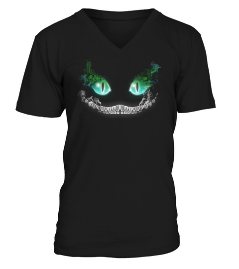 Vintage Graphic Scarry Ghost Cat Face V-Neck T-shirt
