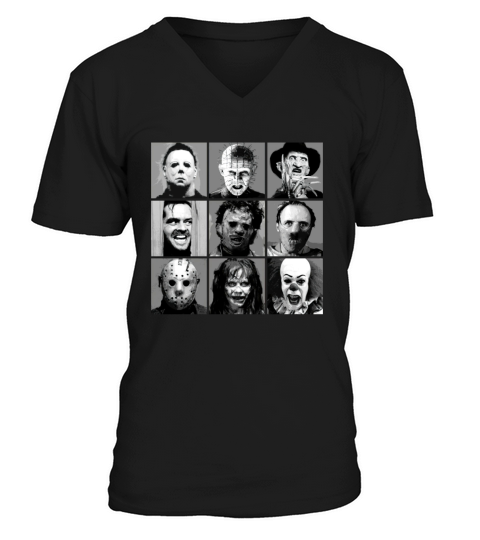 vintage style Funny Face Horror Halloween Movie Characters Version V-Neck T-shirt