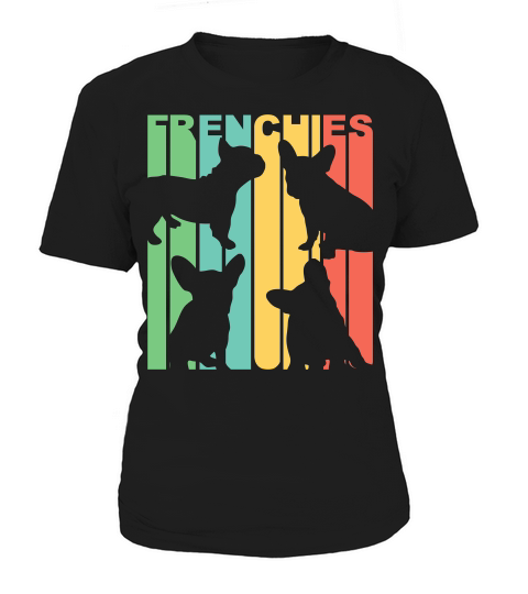 Vintage Retro 1970s Style Rainbow French Bulldogs Silhouette Women's T-Shirt