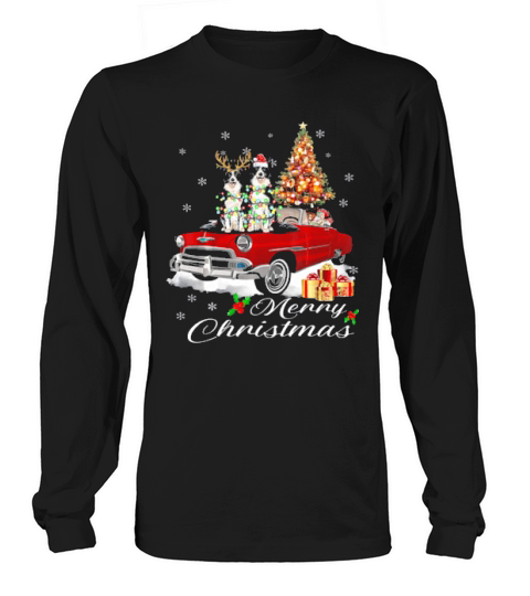 Border Collie On Red Truck Christmas Dog Lover Gifts Long sleeved Unisex