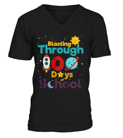 100 Days Of School For Boys & Girls Space Stars Rocket T-shirt V-Neck T-shirt