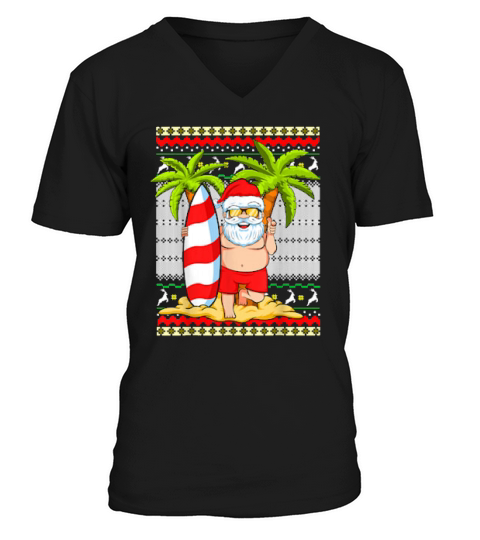 Funny Christmas Santa Hawaiian Surfing Summer V-Neck T-shirt