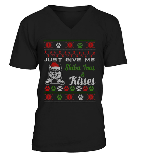 Give Me Shiba Inu And Kisses Ugly Christmas Long Sleeve V-Neck T-shirt