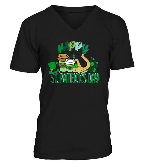 Happy ST.Patricks Day Shamrock Irish Coffee Mug T shirt Design V-Neck T-shirt