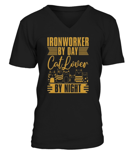 Ironworker By Day Cat Lover Construction Worker V-Neck T-shirt
