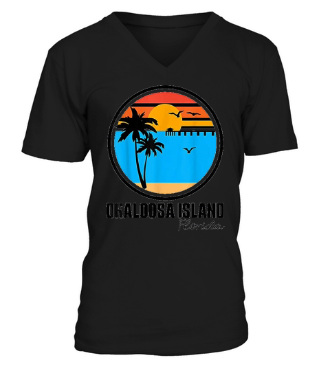 Okaloosa Island Florida Sunset Ocean Palm Tree Fishing Pier V-Neck T-shirt