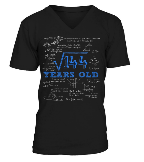 Square Root Of 144 12th Birthday Gift 12 Years Old V-Neck T-shirt