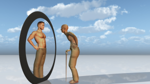 In his journey of self-discovery, a man unlocks his hidden chambers while standing in front of a mirror.