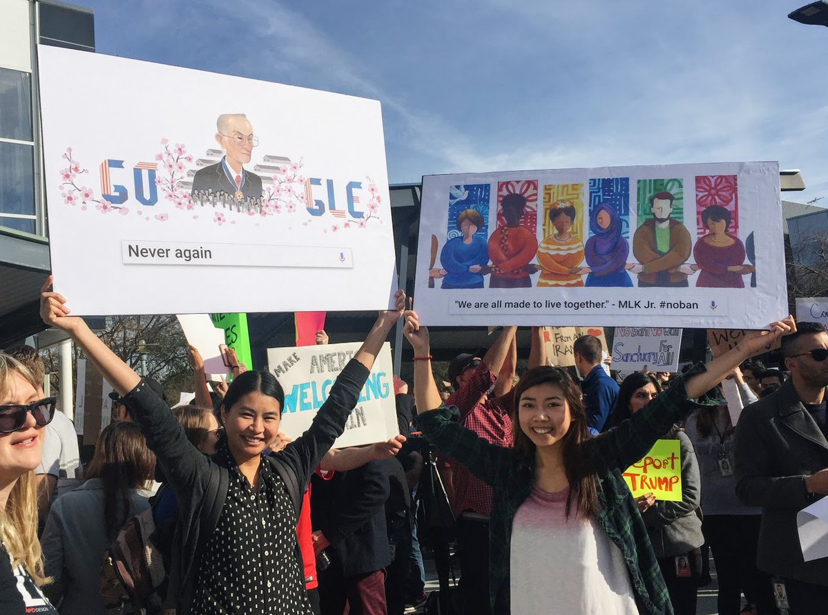Google Protest on Fred Korematsu Day NoBanNoWall