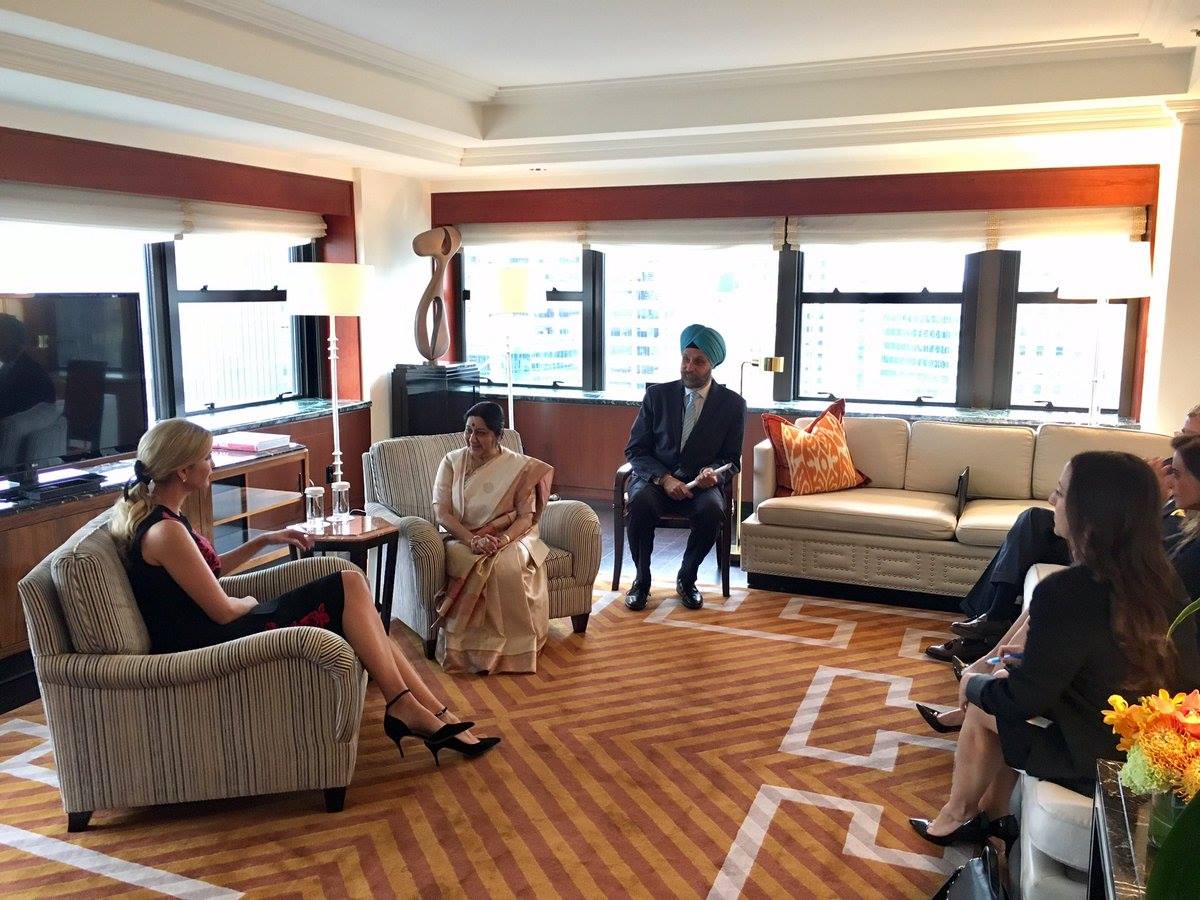 Ivanka Trump meets Indian Minister Sushma Swaraj during UN general session