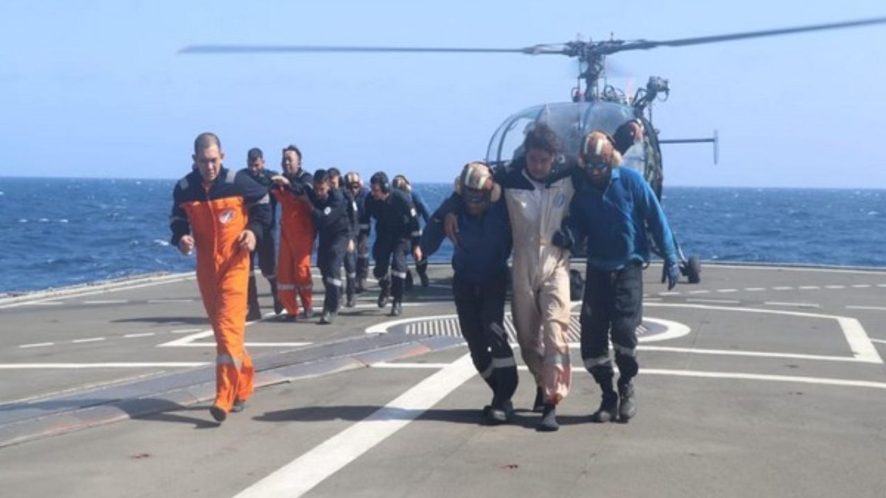 Indian Navy rescues 21 crew after merchant vessel hit by missile in Gulf of Aden
