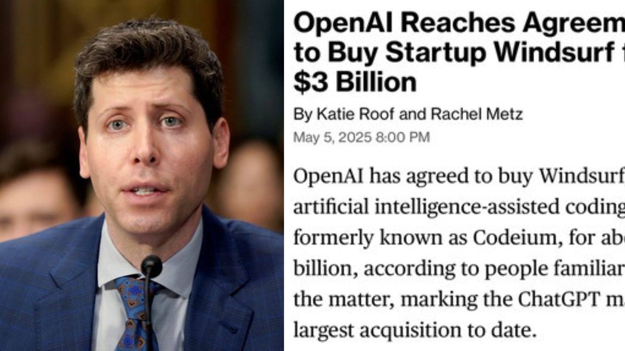 OpenAI to acquire coding tool Windsurf in $3 billion deal