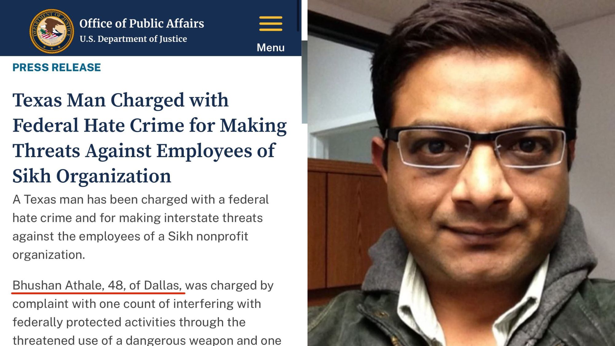 Bhushan Athale sentenced to 26 months for threats against Sikh nonprofit