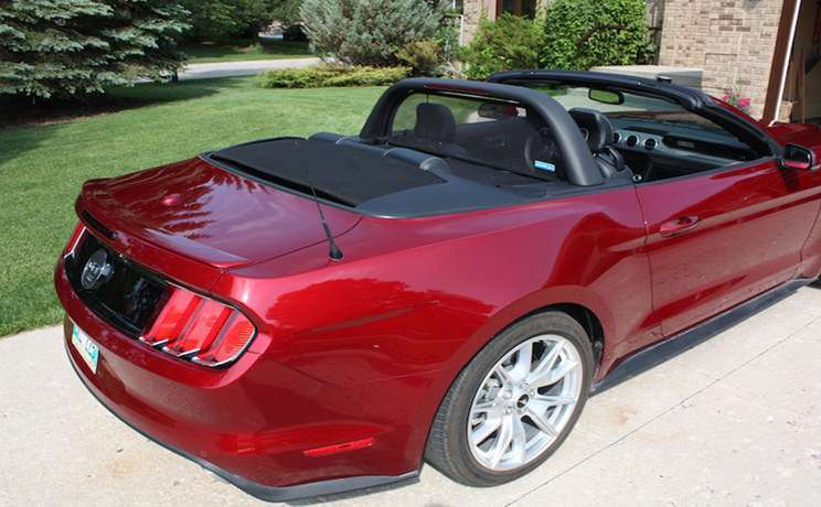 2015 mustang convertible with cdc lightbar and wind deflector installed by love the drive also know as wind screen windstop 1