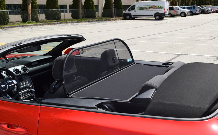 Mustang convertible wind deflector fits 2015 to 2023 photo drivers side view designed by love the drive