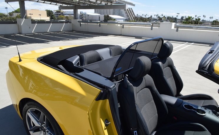 Mustang convertible wind deflector fits 2024 to 2030 at doors open manufacturered by love the drive