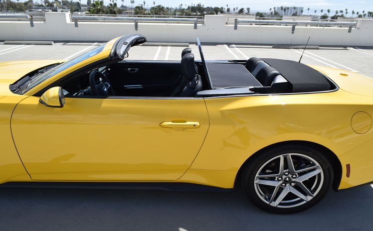 Mustang convertible wind deflector fits 2024 to 2030 at side view manufacturered by love the drive.