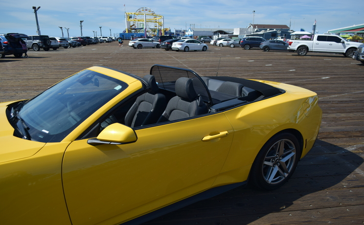 Mustang convertible wind deflector fits 2024 to 2030 on the boardwalk santa monica manufacturered by love the drive.