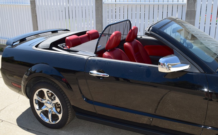 Mustang wind deflector passenger side looking back for 2005 to 2014 convertible by love the drive