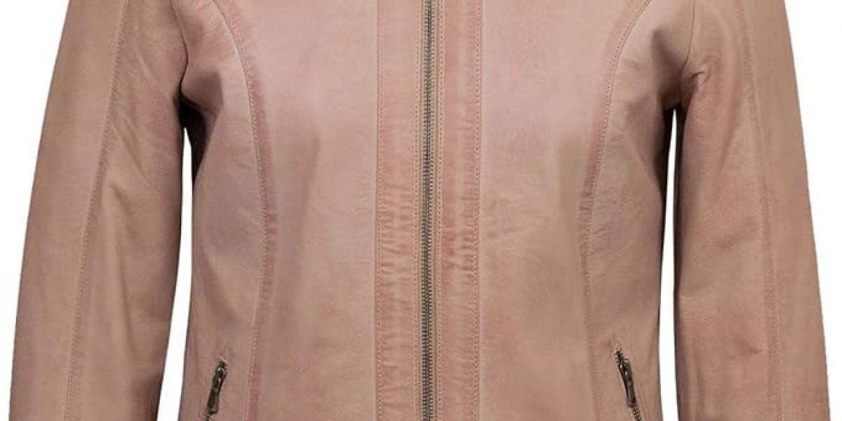 The Ultimate Style Guide: Pink Leather Biker Jacket for Women with Studded Collar and Zippered Pockets